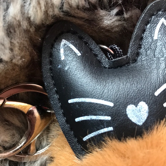 Kitty Cat Pom-Pom Keychain Bag Charm Faux Fur - Picture 4 of 5